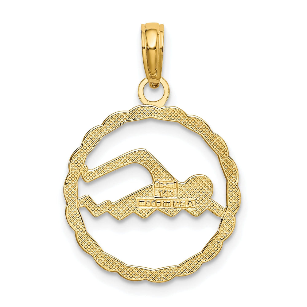 14K Yellow Gold Polished Circle Swimming Charm Pendant