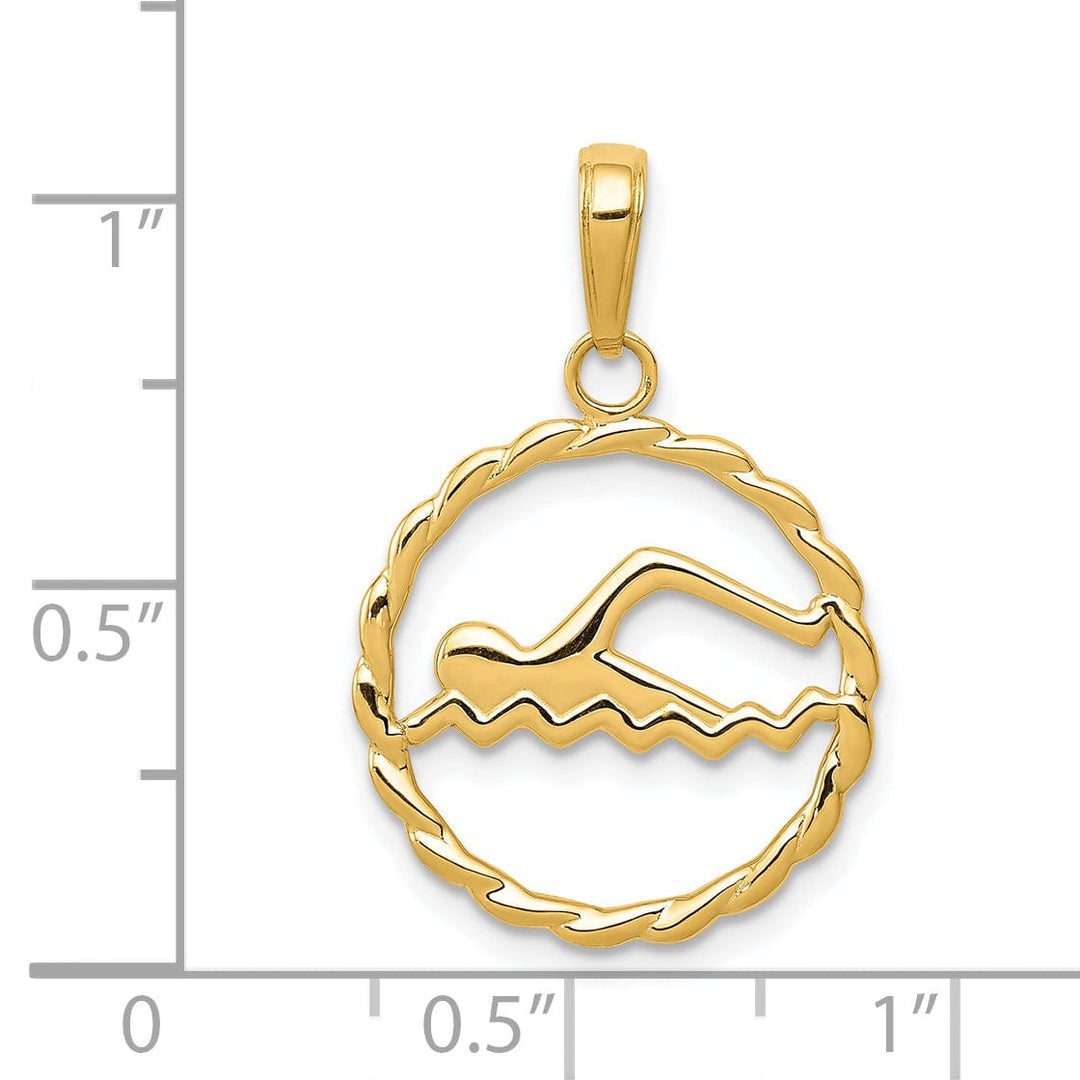 14K Yellow Gold Polished Circle Swimming Charm Pendant