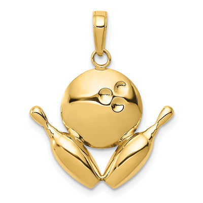 14k Yellow Gold Bowling Pins and Ball Charm Pendant