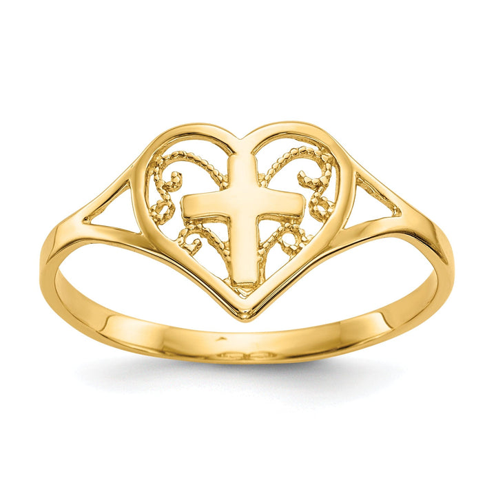 14kt yellow gold ladies heart with cross ring