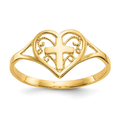 14kt yellow gold ladies heart with cross ring at $ 94.89 only from Jewelryshopping.com