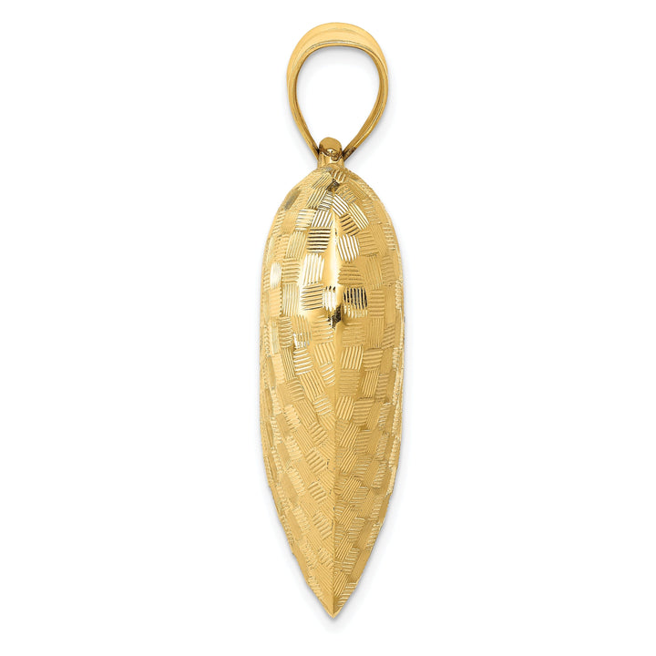 14K Yellow Gold Hollow Polished Diamond Cut Finish Weave Pattern Design 3-Dimensional Puff Heart Charm Pendant