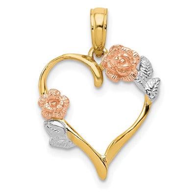 14K Two Tone Gold Flowers and Leaves Pendant at $ 122.54 only from Jewelryshopping.com