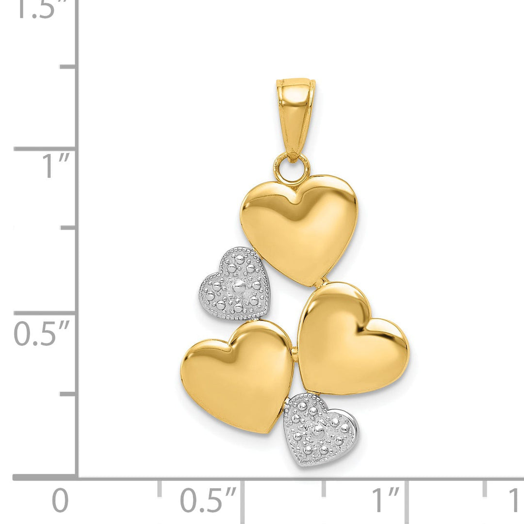 14K Two Tone Gold Polished Heart Cluster Pendant