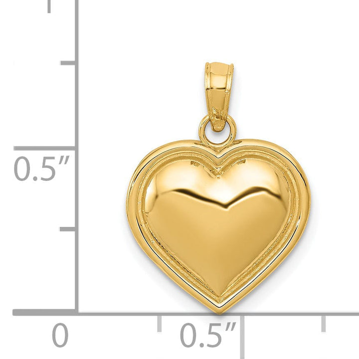 14k Yellow Gold Solid Polished Finish Concave Domed Heart Shape Design Charm Pendant