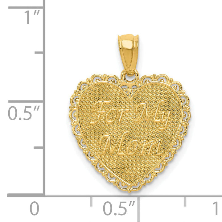 14K Yellow Gold Solid Polished Mesh Finish Reversible Heart Design FOR MY MOM/ Thanks For Everything Pendant