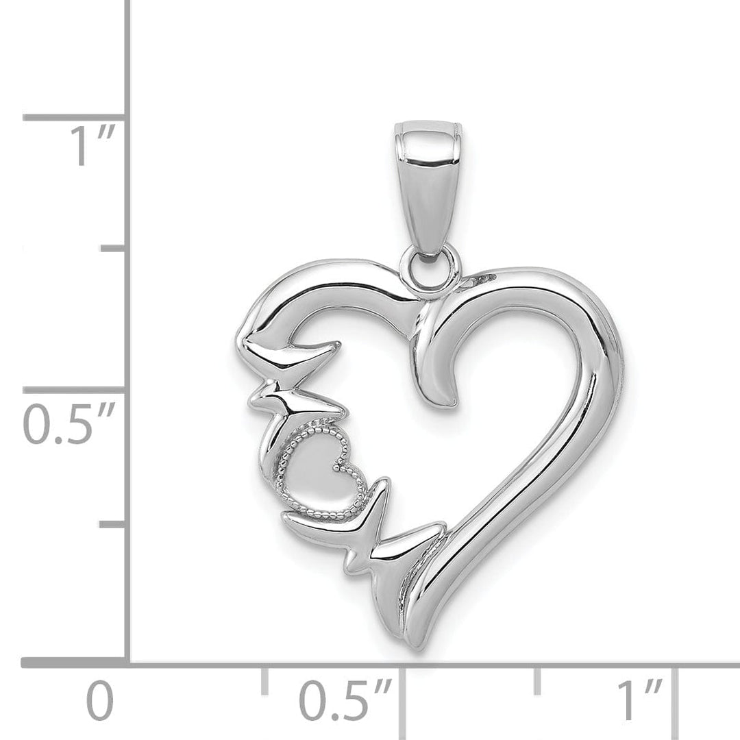 14K White Gold Polished Finish Heart Shape Design with MOM Charm Pendant