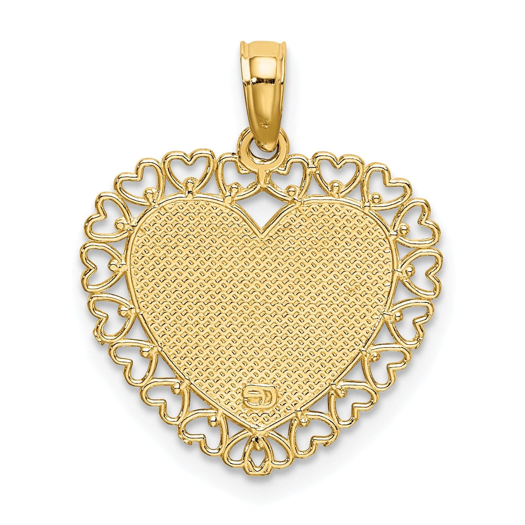 14K Yellow Gold Polished Textured Finish DADDYS LITTLE GIRL in Heart with Multi Heart Lace Design Charm Pendant