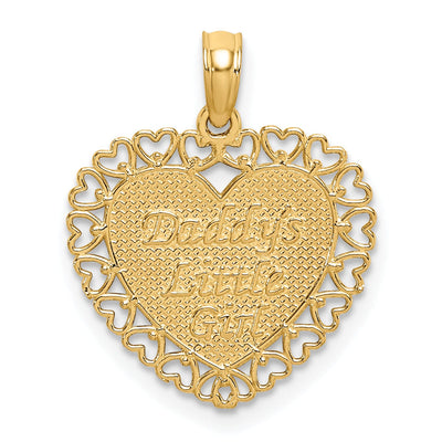 14K Yellow Gold Polished Textured Finish DADDYS LITTLE GIRL in Heart with Multi Heart Lace Design Charm Pendant at $ 81.35 only from Jewelryshopping.com