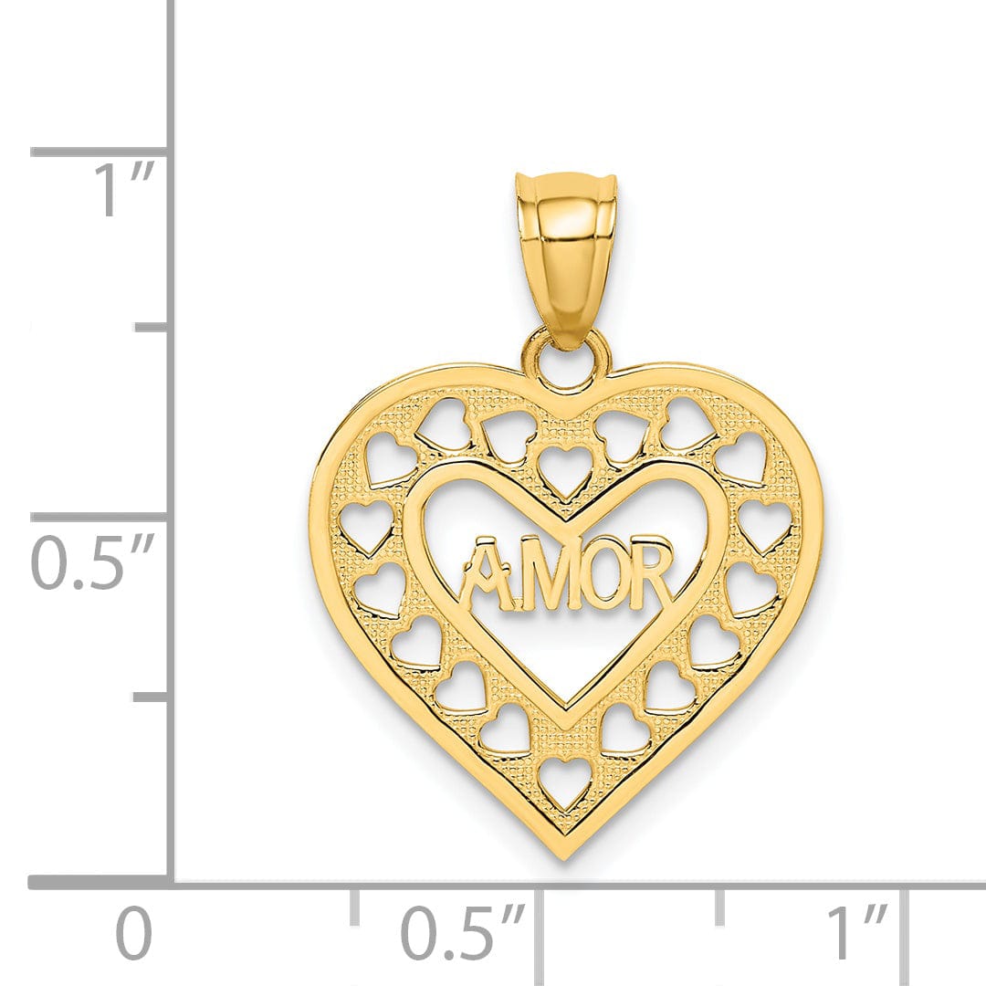 14k Yellow Gold Amor in Cut-out Heart Pendant