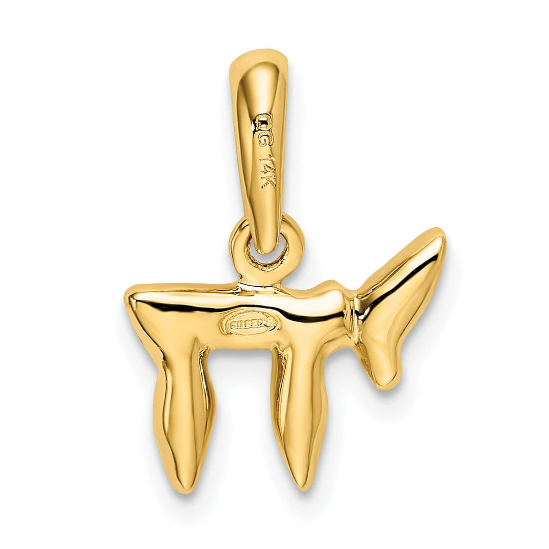 14K Yellow Gold Rhodium Polished Finish LIFE Chai Charm Pendant