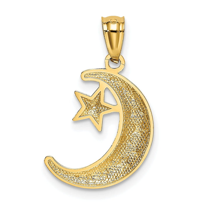 14k Yellow Gold Polished Solid Textured Finish Moon and Stars Design Charm Pendant