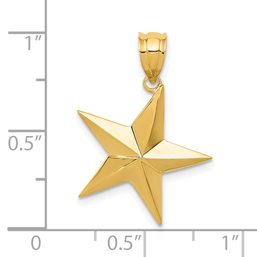 14k Yellow Gold Solid Polished Finish Concave Shape Star Charm Pendant