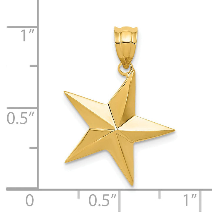 14k Yellow Gold Solid Polished Finish Concave Shape Star Charm Pendant