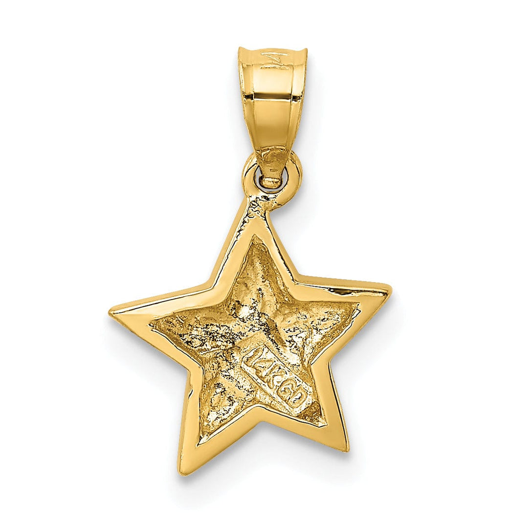 14k Yellow Gold Solid Polished Finish Small Size Concave Shape Star Charm Pendant
