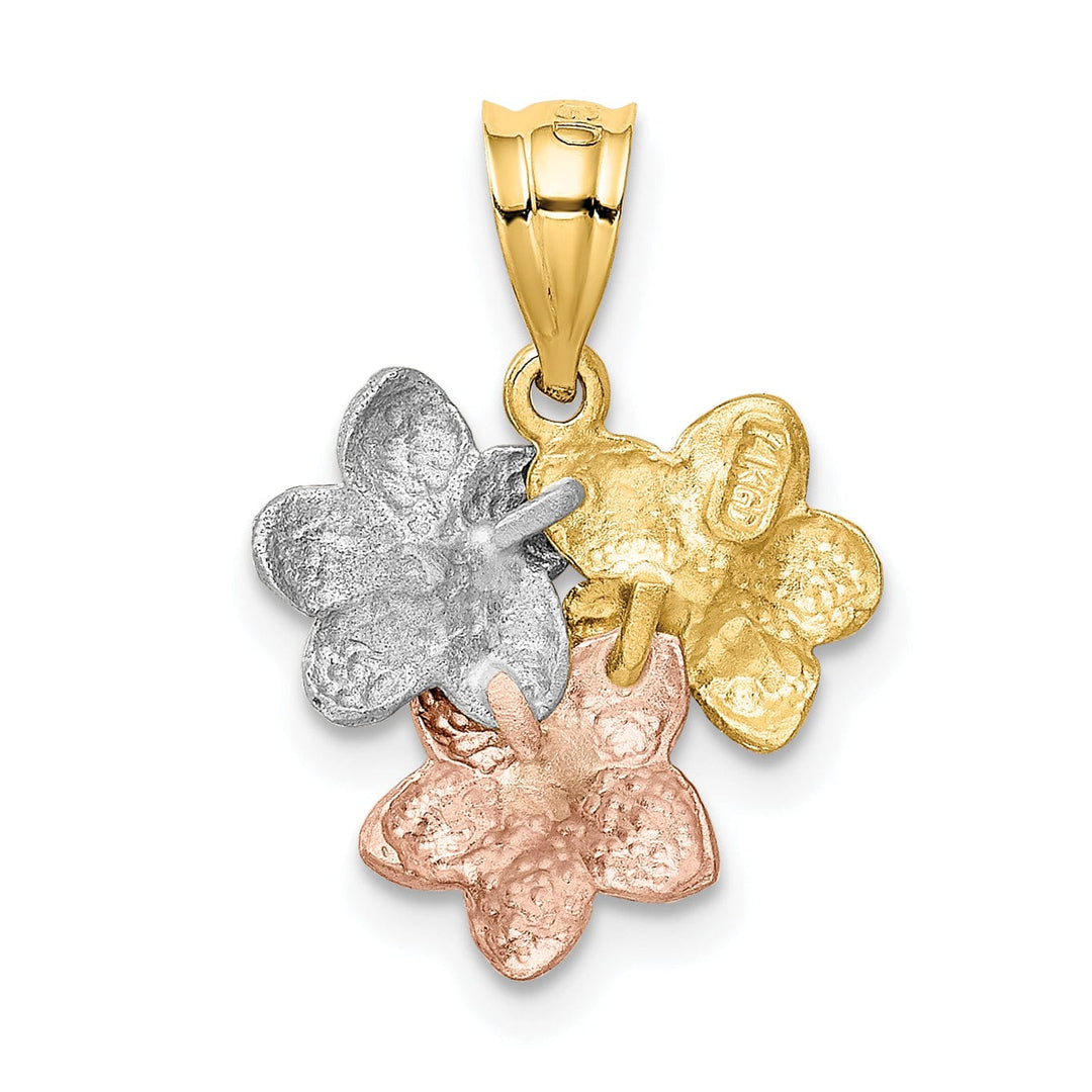 14k Tri-Color Gold Solid Casted Textured Back Polished Finish Flower Charm Pendant