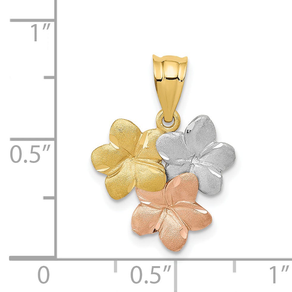 14k Tri-Color Gold Solid Casted Textured Back Polished Finish Flower Charm Pendant