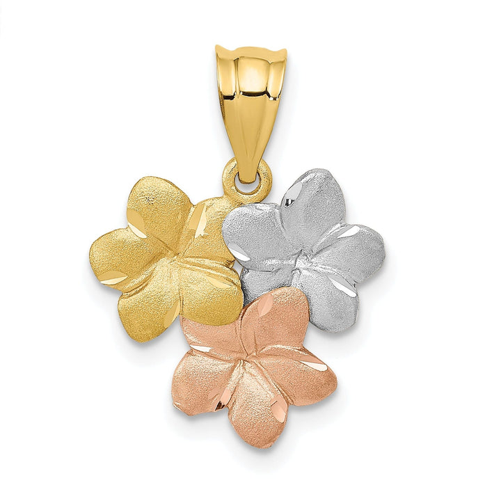 14k Tri-Color Gold Solid Casted Textured Back Polished Finish Flower Charm Pendant