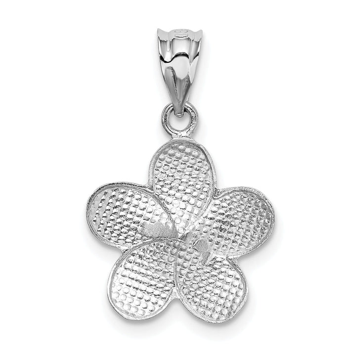 14k Yellow Gold Dipped in White Rhodium Diamond-cut Solid Casted Textured Back Satin Finish Plumeria Charm Pendant