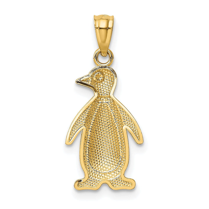 14K Yellow Gold White Gold Polished Textured Finish Penguin Charm Pendant