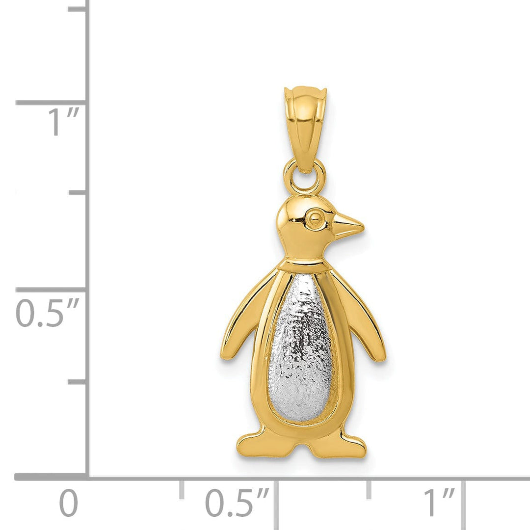 14K Yellow Gold White Gold Polished Textured Finish Penguin Charm Pendant