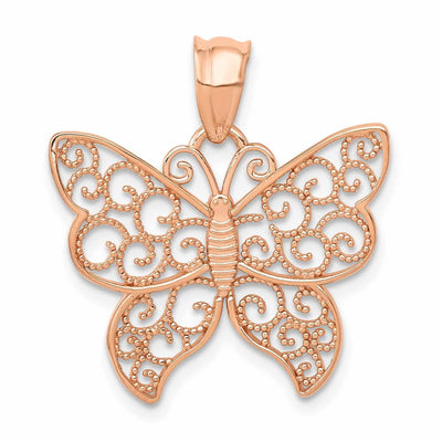 14k Rose Gold Casted Open Back Solid Polished Finish Filigree Butterfly Charm Pendant at $ 120.05 only from Jewelryshopping.com