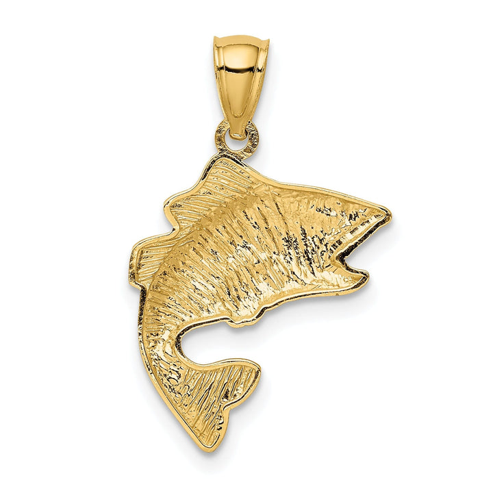 14k Yellow Gold Textured Polished Solid Finish Open Mouthed Bass Fish Charm Pendant