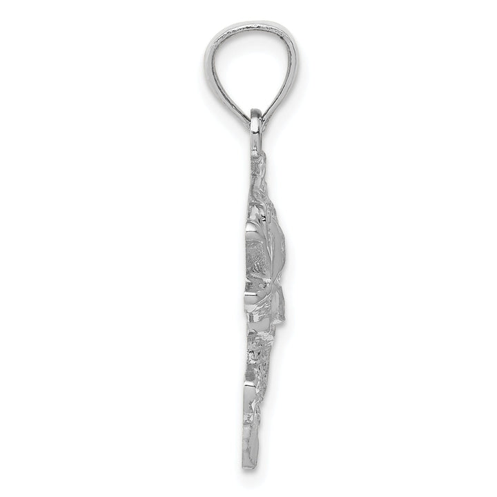 14k White Gold Solid Textured Polished Finish Open Mouthed Bass Fish Charm Pendant