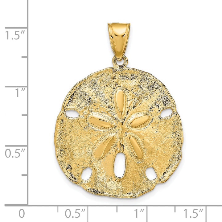 14k Yellow Gold Solid Textured Polished Finish Men's Sand Dollar Charm Pendant