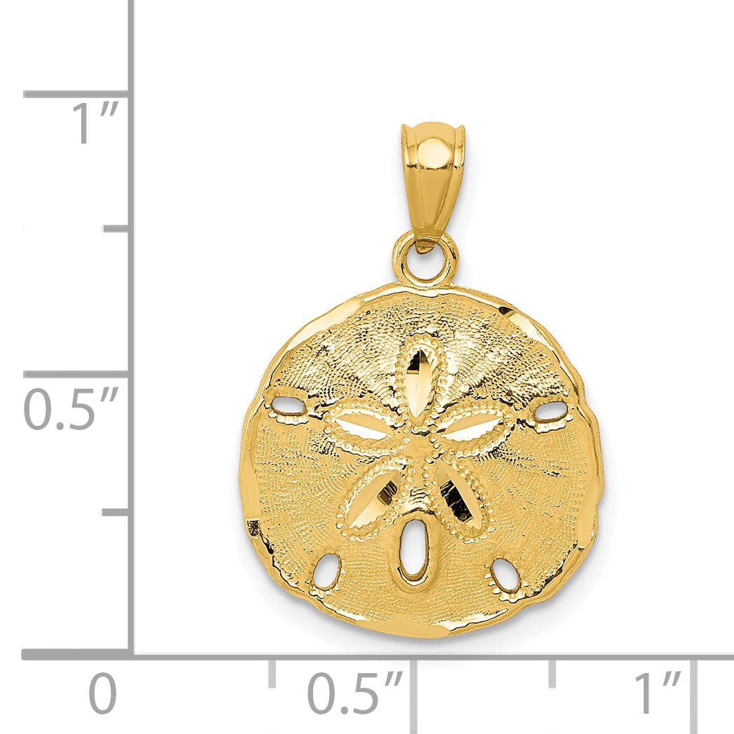 14k Yellow Gold Solid Textured Polish Finish Men's Sand Dollar Charm Pendant