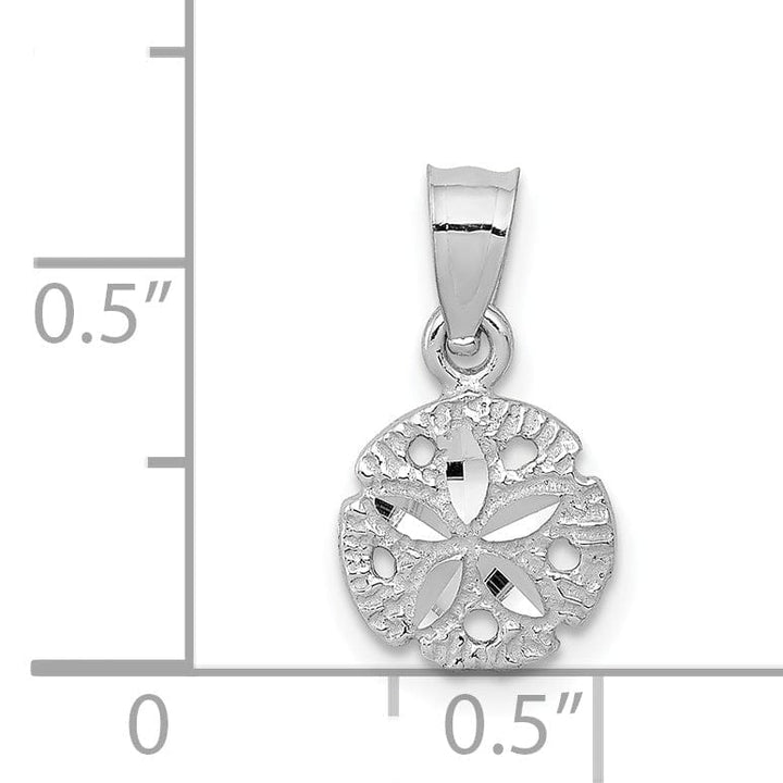 14k White Gold Textured Polished Finish Solid Sea Sand Dollar Charm Pendant