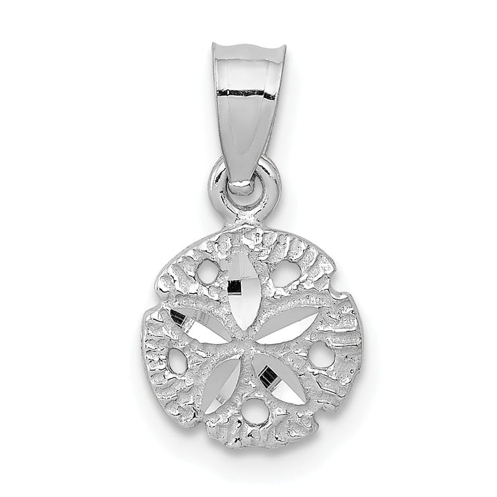 14k White Gold Textured Polished Finish Solid Sea Sand Dollar Charm Pendant