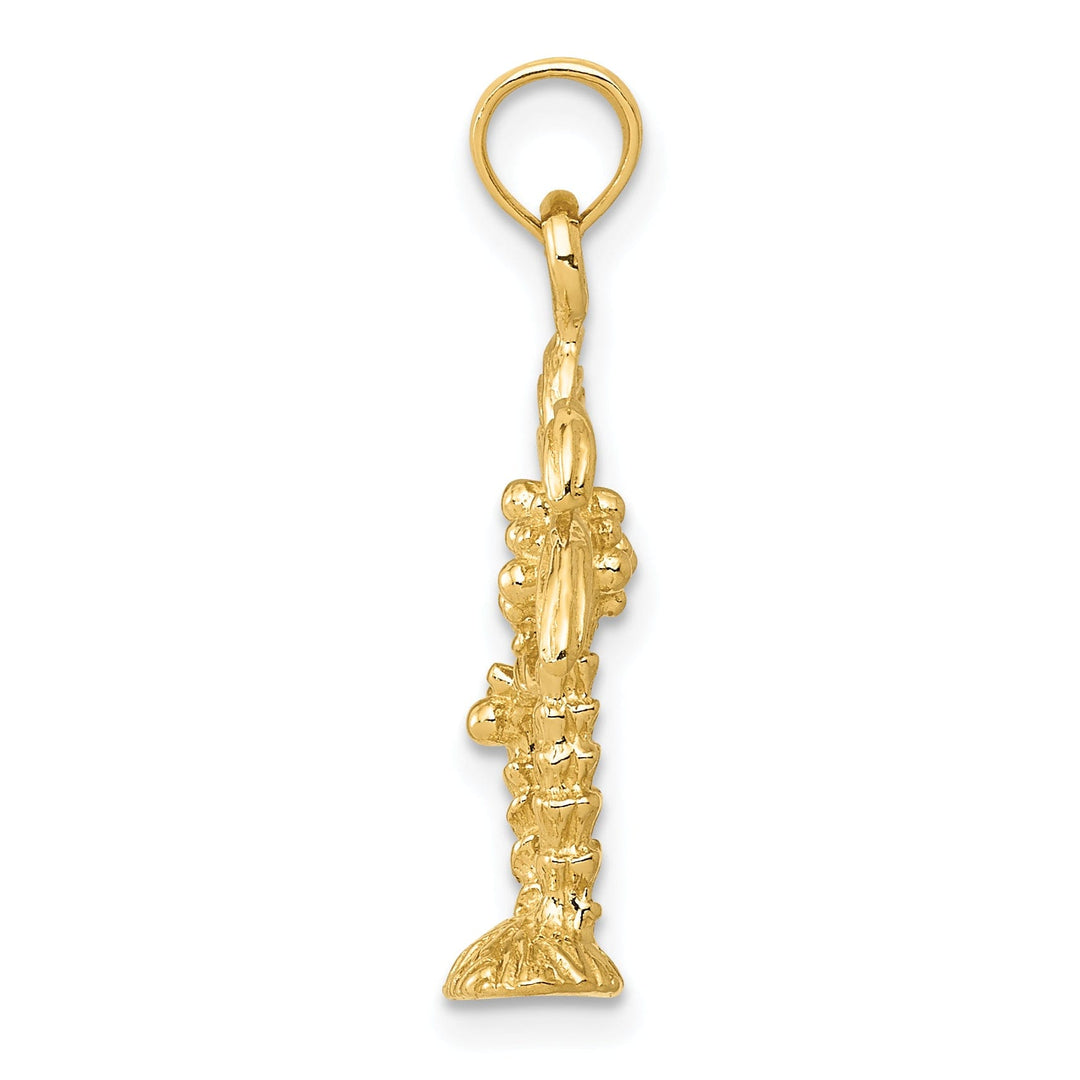 14K Yellow Gold Polished Textured Finish Soild Double Palm Trees Design Charm Pendant