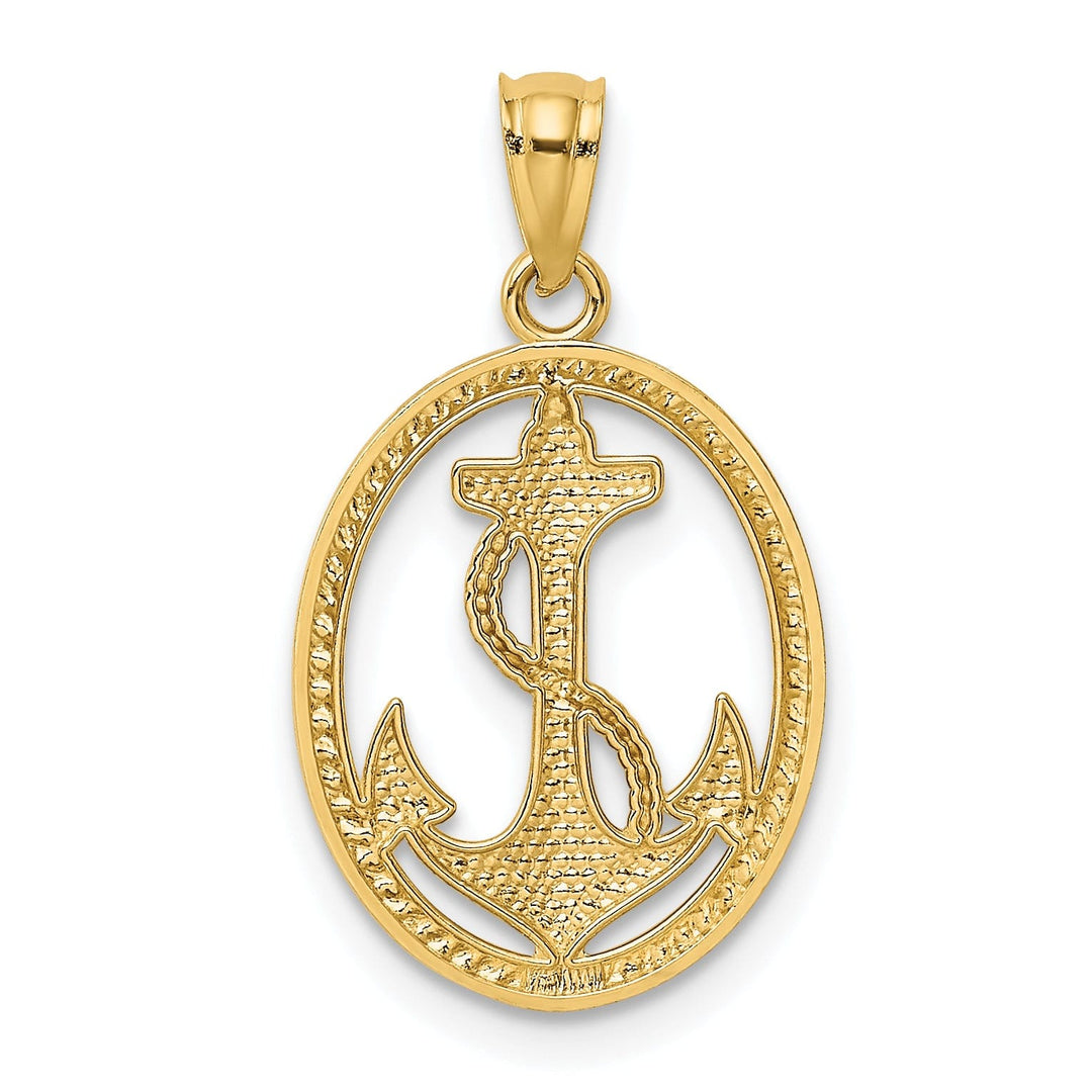 14k Yellow Gold Anchor Rope Oval Pendant