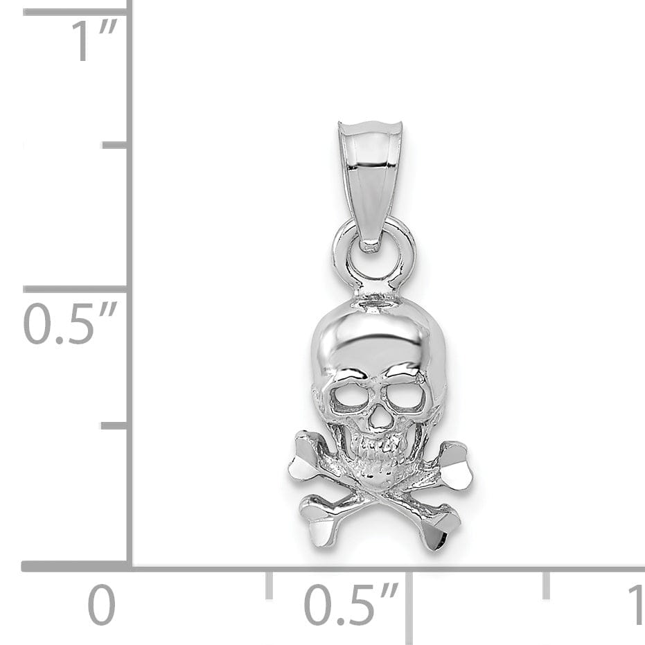 14K White Gold Solid Polished Finish Skull Cross and Bones Design Charm Pendant