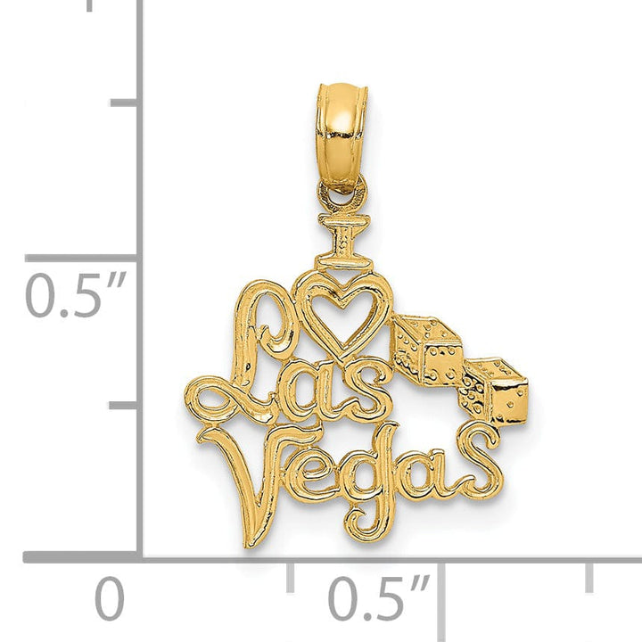 14k Yellow Gold Textured Polished Finish I Love LAS VEGAS with Dice Design Charm Pendant