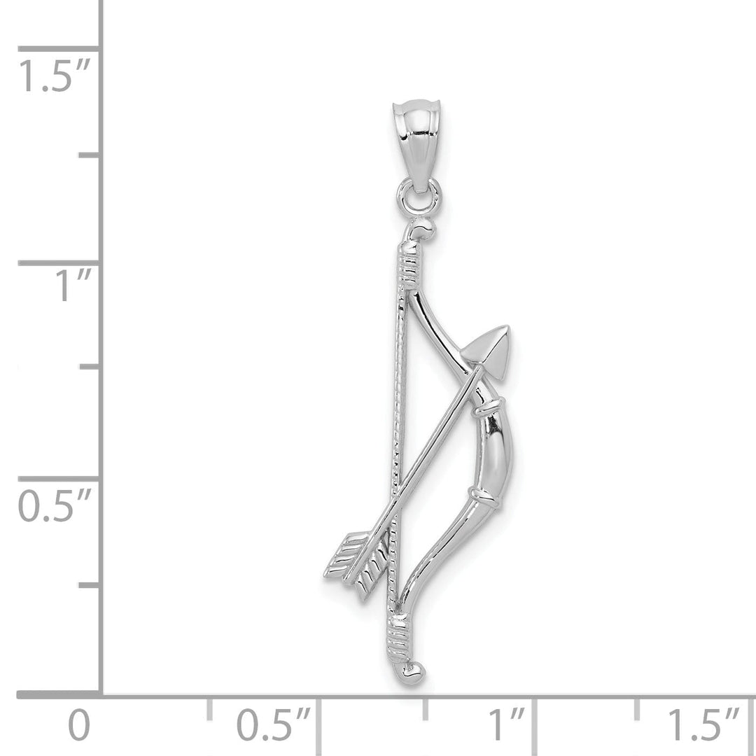 14k White Gold Open Back Polished Textured Finish Bow and Arrow Charm Pendant