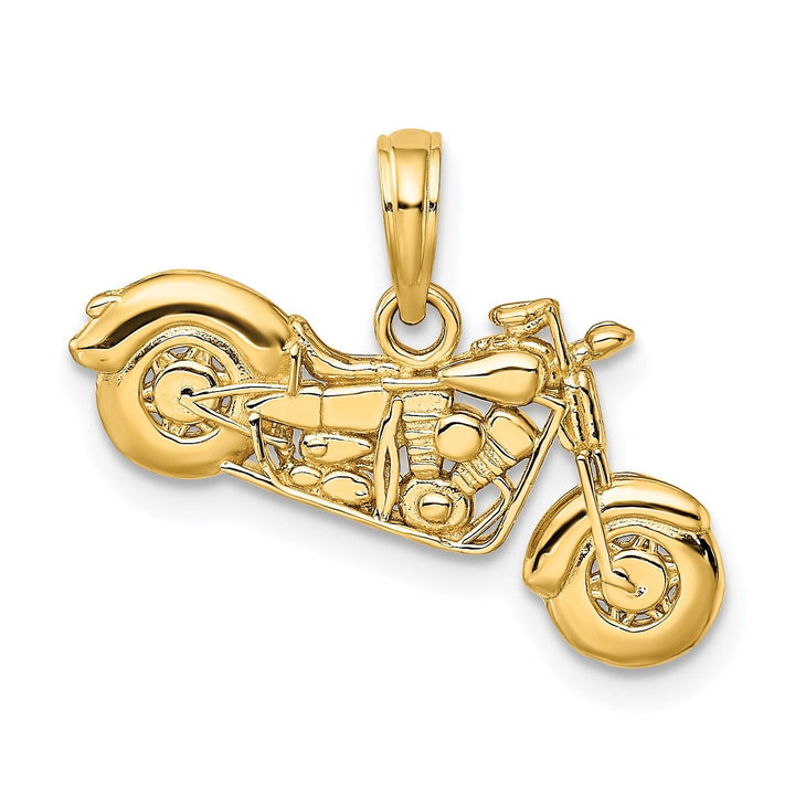 14k Yellow Gold Textured 3-D Motorcycle Pendant