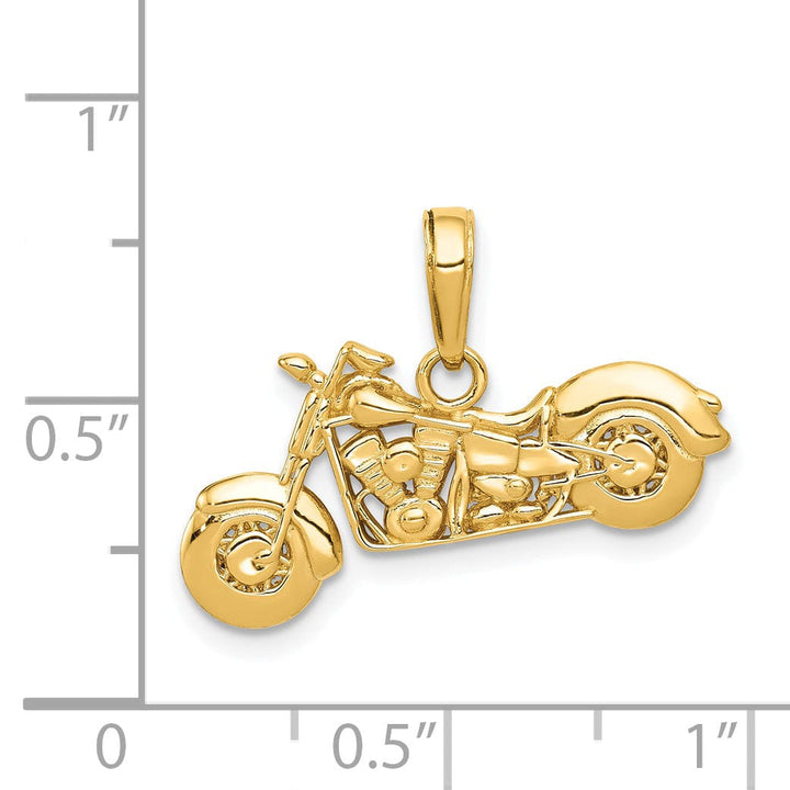 14k Yellow Gold Textured 3-D Motorcycle Pendant