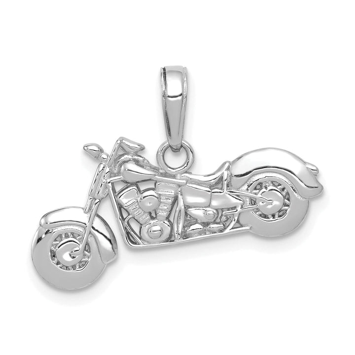 14K White Gold Solid Polished Textured Finish 3-Dimensional Motorcycle Charm Pendant