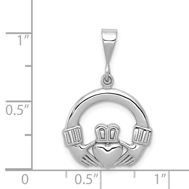 14k White Gold Solid Textured Polished Finish Claddagh Design Charm Pendant