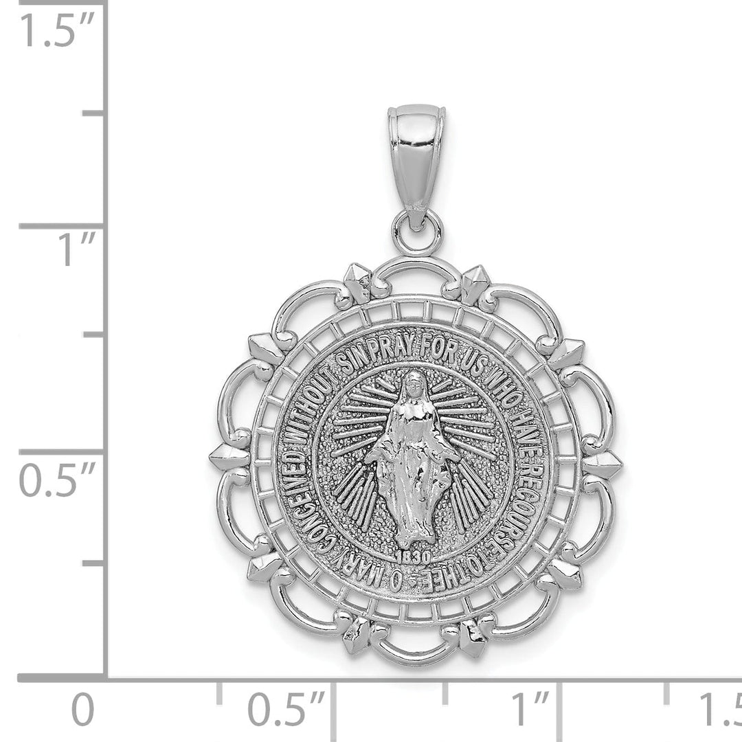 14k White Gold Blessed Mary Medal Pendant