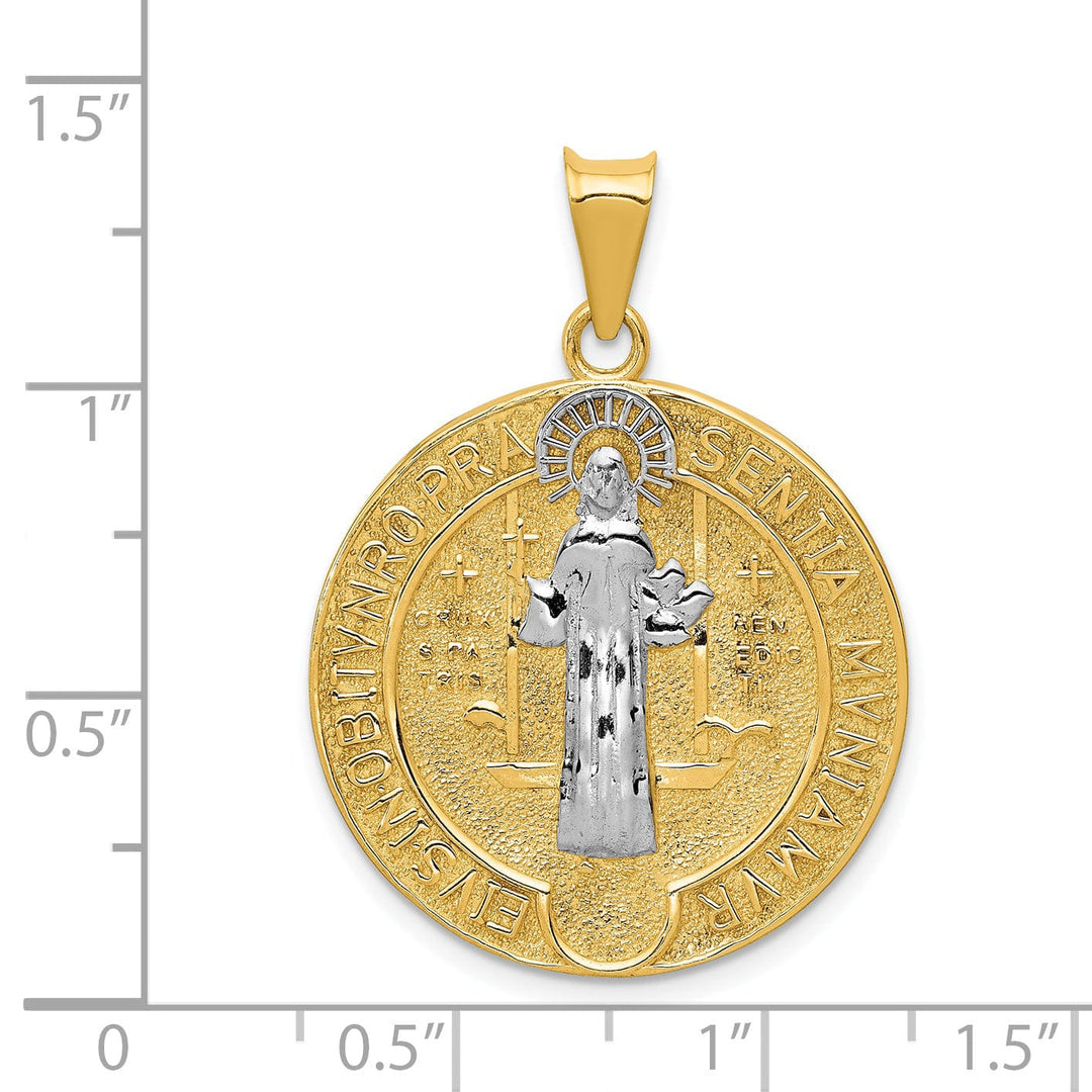 14k Two Tone Gold Circle Saint Benedict Medal