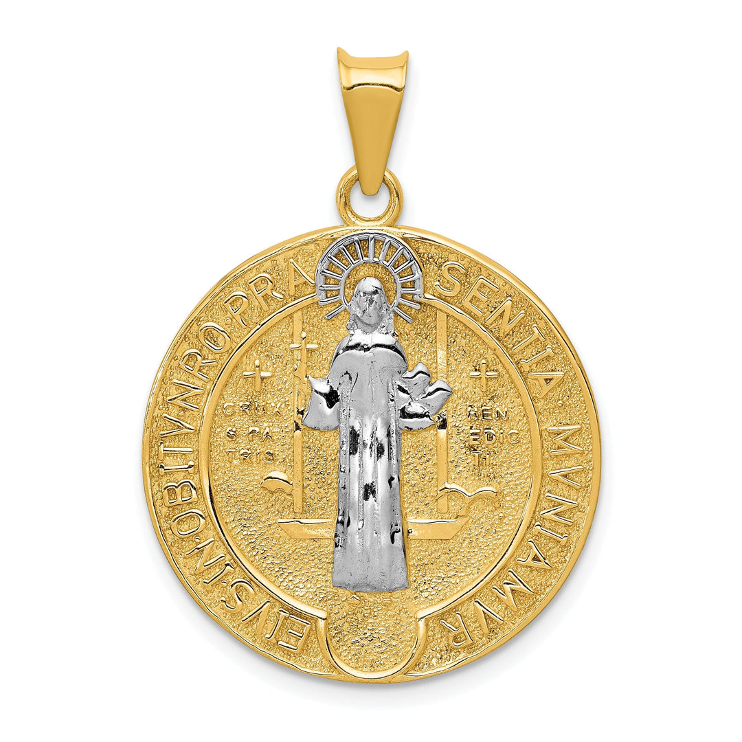 14k Two Tone Gold Circle Saint Benedict Medal