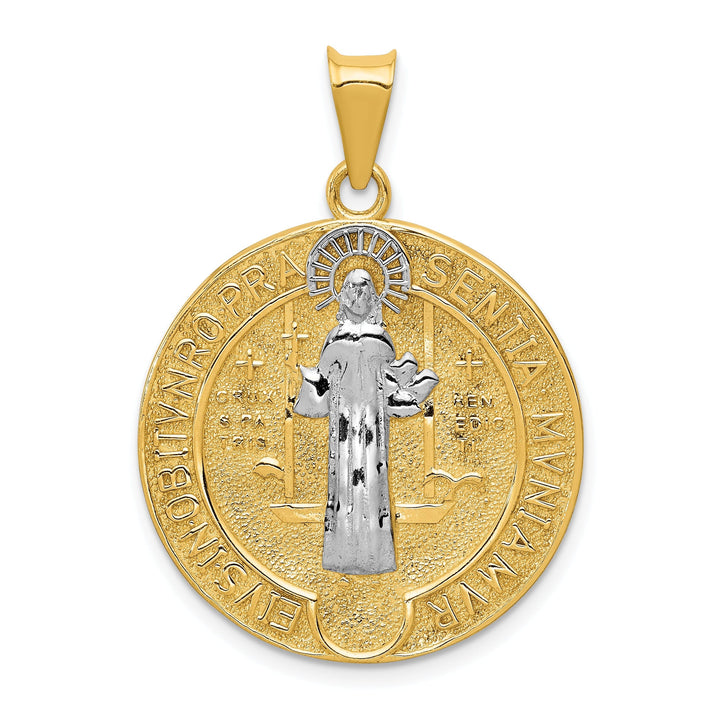 14k Two Tone Gold Circle Saint Benedict Medal