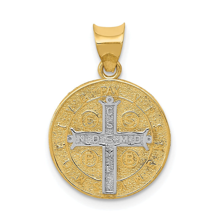 14k Two Tone Gold Circle Saint Benedict Medal