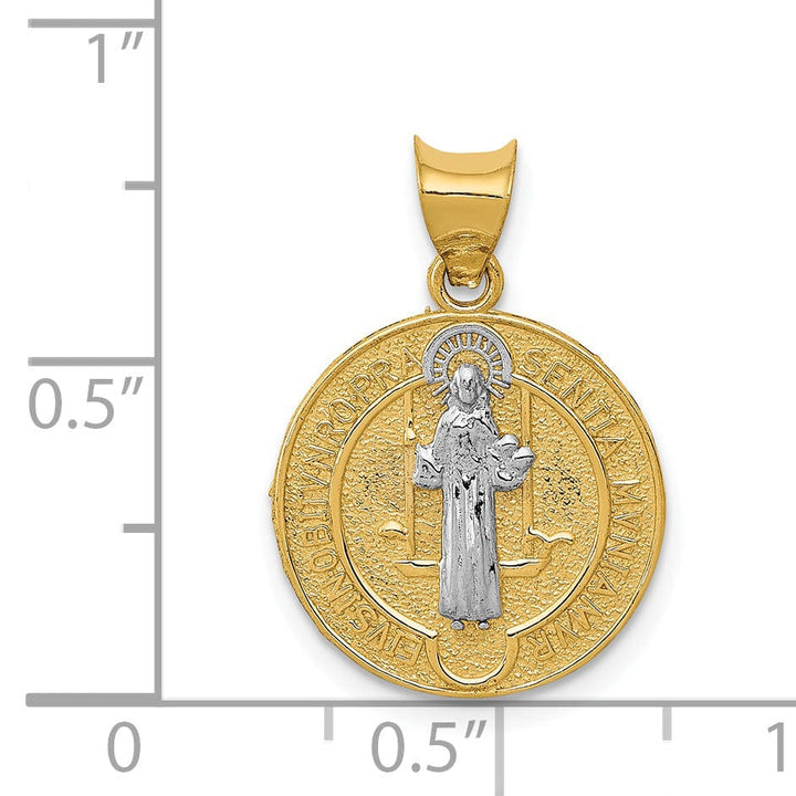 14k Two Tone Gold Circle Saint Benedict Medal