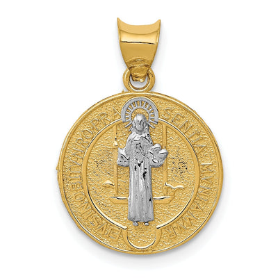 14k Two Tone Gold Circle Saint Benedict Medal at $ 122.15 only from Jewelryshopping.com