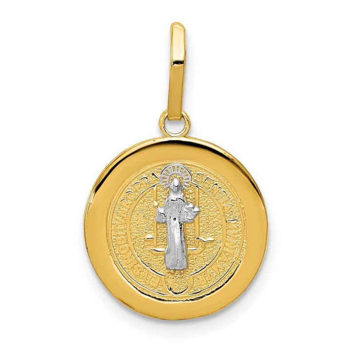 14k Two Tone Gold Circle Saint Benedict Medal