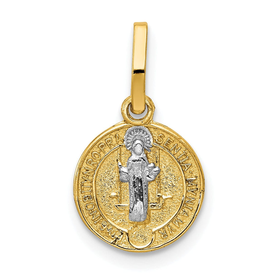 14k Two Tone Gold Circle Saint Benedict Medal